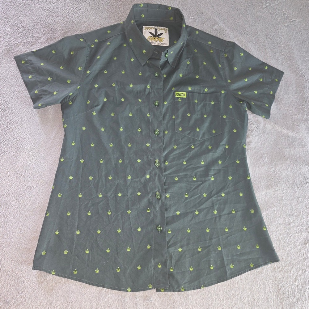 Dixxon Flannel Co Chronic D-Lite Short Sleeve Shirt Black Green Leaf Mens Medium